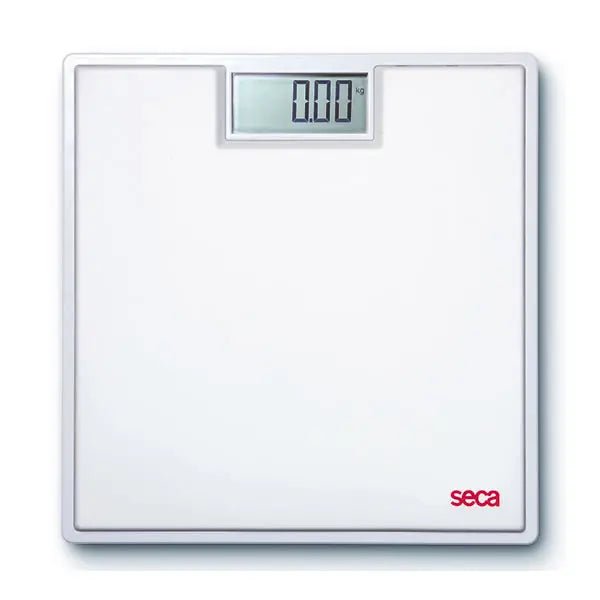 Digitale Personenwaage mit hochwertigem 2 - Komponenten - Gummibelag - weiß - Seca