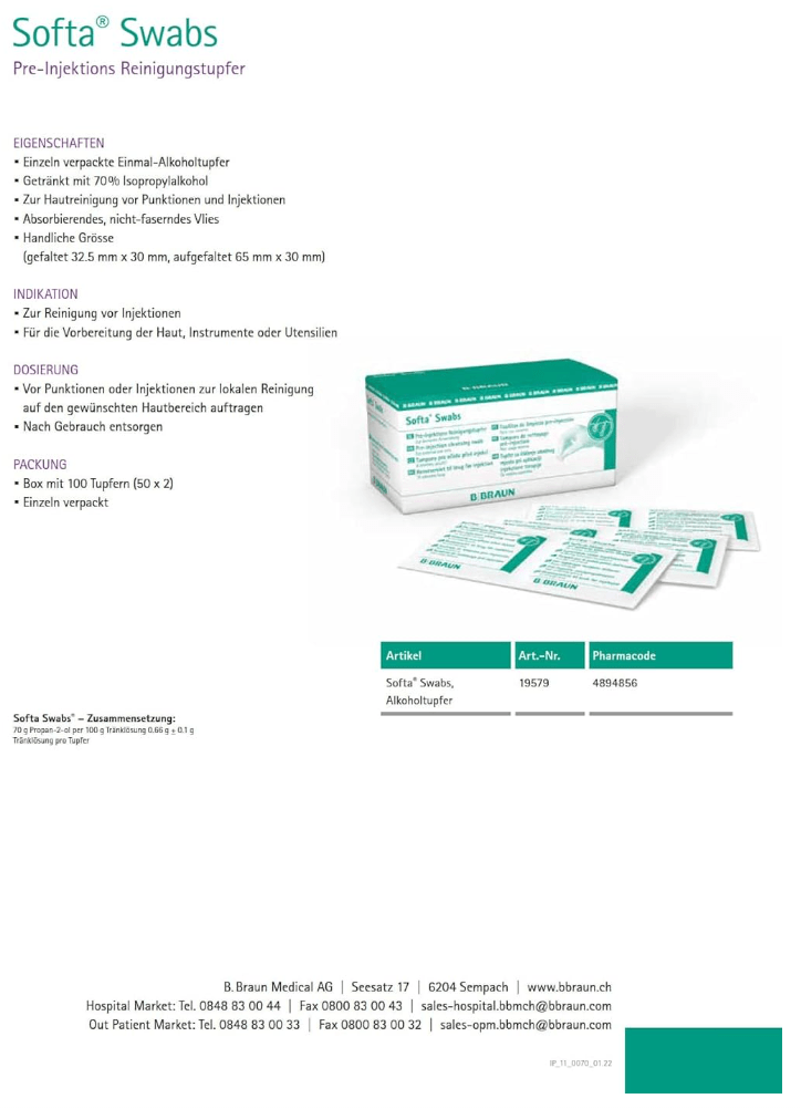 Softa Swabs I Alkoholtupfer zur Hautreinigung I Packung à 100 Stück - B. Braun